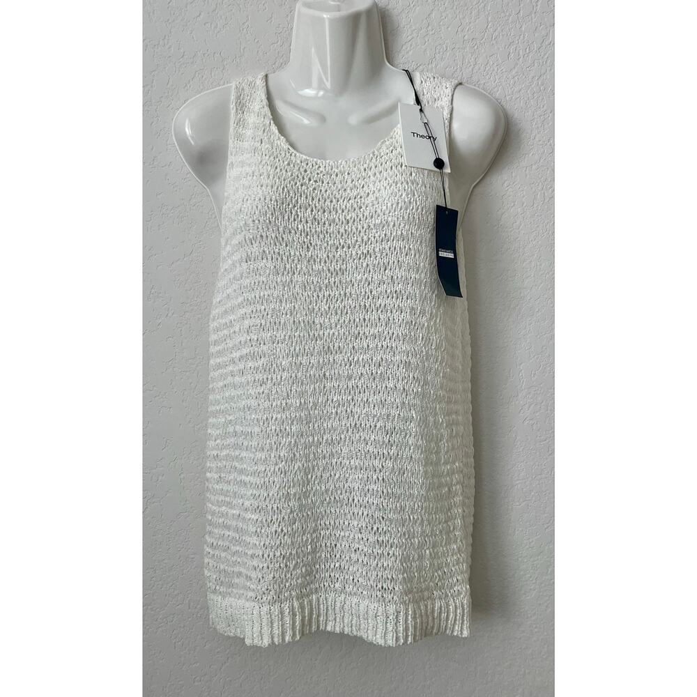 Theory Open Knit Crochet Sleeveless Tank Top NWT Classic White/Cream - Medium